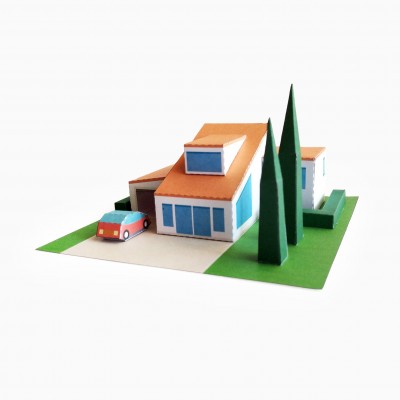 Modern House and Red Car