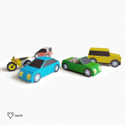 CARS AND MOTORBIKE. 5 Paper Toys