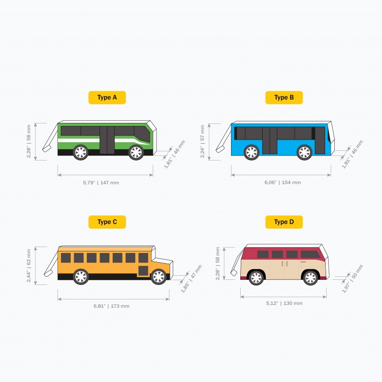 BUSES 4 in 1. Paper Toys / Gift Boxes