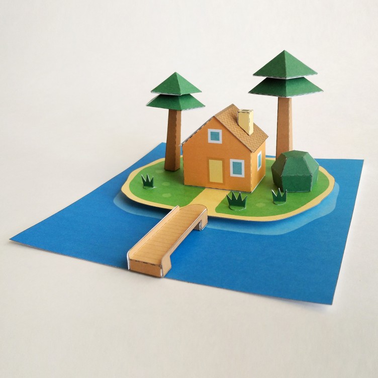 House on an Island with Pine Trees