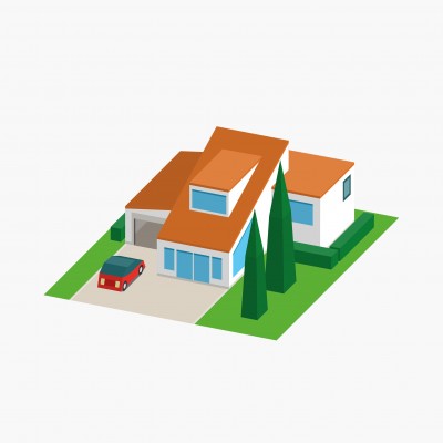Modern House and Red Car